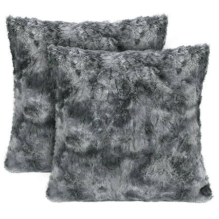 Faux Fur Shams Super Soft Fuzzy Faux Fur Cozy Warm Fluffy Dark Gray Fur Throw Pillow Cover Pillow Sham -Charcoal Gray Pillow Sham 18x18 Inches(Pillow Insert Not Included) Waivy Fur Pattern 2-Pack ()