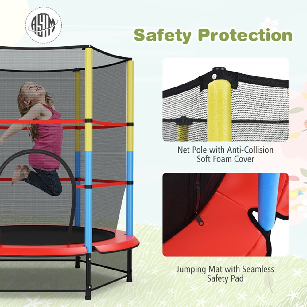 Aimee Lii 55 Inches Kids Trampoline Recreational Bounce Jumper with Safety Enclosure Net, Large Trampoline for Backyards, Outdoor Kids Trampoline