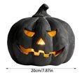 thumbnail image 3 of 8 Inch Black Halloween Jack O Lantern with LED Tea Candle, Resin Spooky Light Up Pumpkin, Warm Glow Decor for Front Porch Tabletop Yard Trick Or Treat Halloween Home Party Decor, 3 of 5