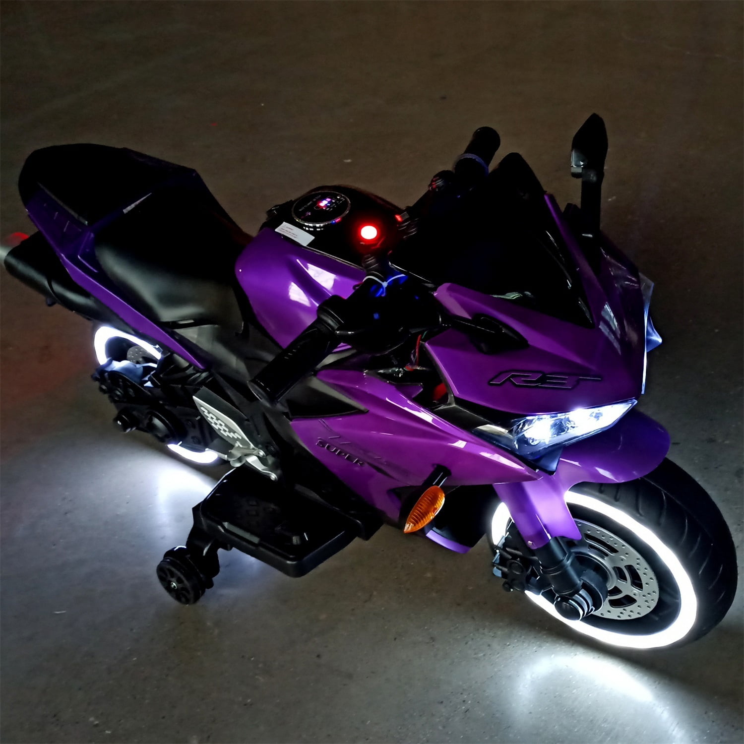 HNH 12V Ride on Motorcycle for Kids 3-8 Yeas, Battery Powered Dirt Bike for Child Electric Motorcycle with Light Wheels,Bluetooth, 4Mph