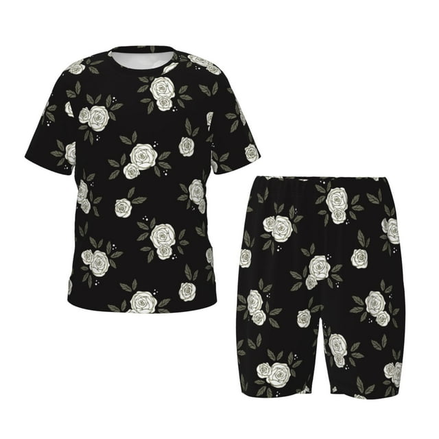 Balery Rose Flowers Conjunto de Pijama Infantil de Manga Corta con Estampado – Ropa de Dormir de Algodón Suave-Small