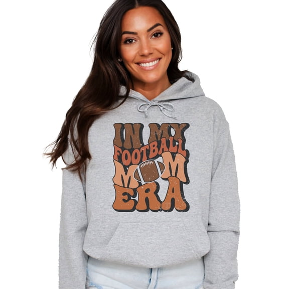 In My Football Mom Era Hoodie for Women Retro Game Day Sweatshirt, Gray Hoodie, M