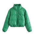 thumbnail image 3 of Chaqueta de algodón PU de color sólido a la moda, camiseta nueva de otoño e invierno, chaqueta informal con cuello alto pequeño para mujer, 3 of 6