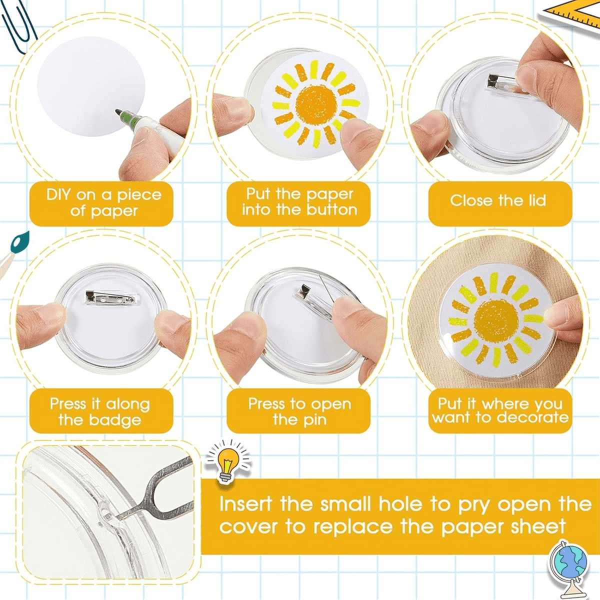 100Pcs Acrylic Clear Buttons,Make Your Own Buttons,Acrylic Design Button Badge for DIY Craft School Activities 2.25 Inch