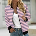 thumbnail image 6 of Hvyesh Stripe Jackets for Women Zip Up Bomber Jacket Pockets Grphic Print Windproof Outwear Fall Long Sleeve Coat Streetwear Pink, 6 of 6