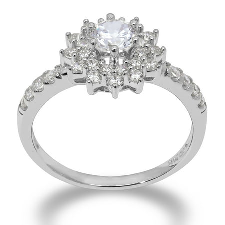14K Solid White Gold 1 Ct. Flower Design CZ Engagement Ring