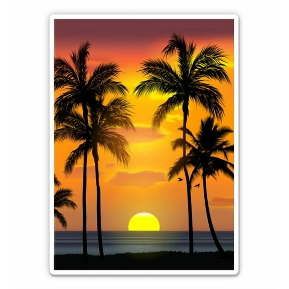 Tropical Sunset Palm Trees Beach Vacation - 3" Vinyl Sticker - For Car Laptop Water Bottle Phone - Waterproof Decal