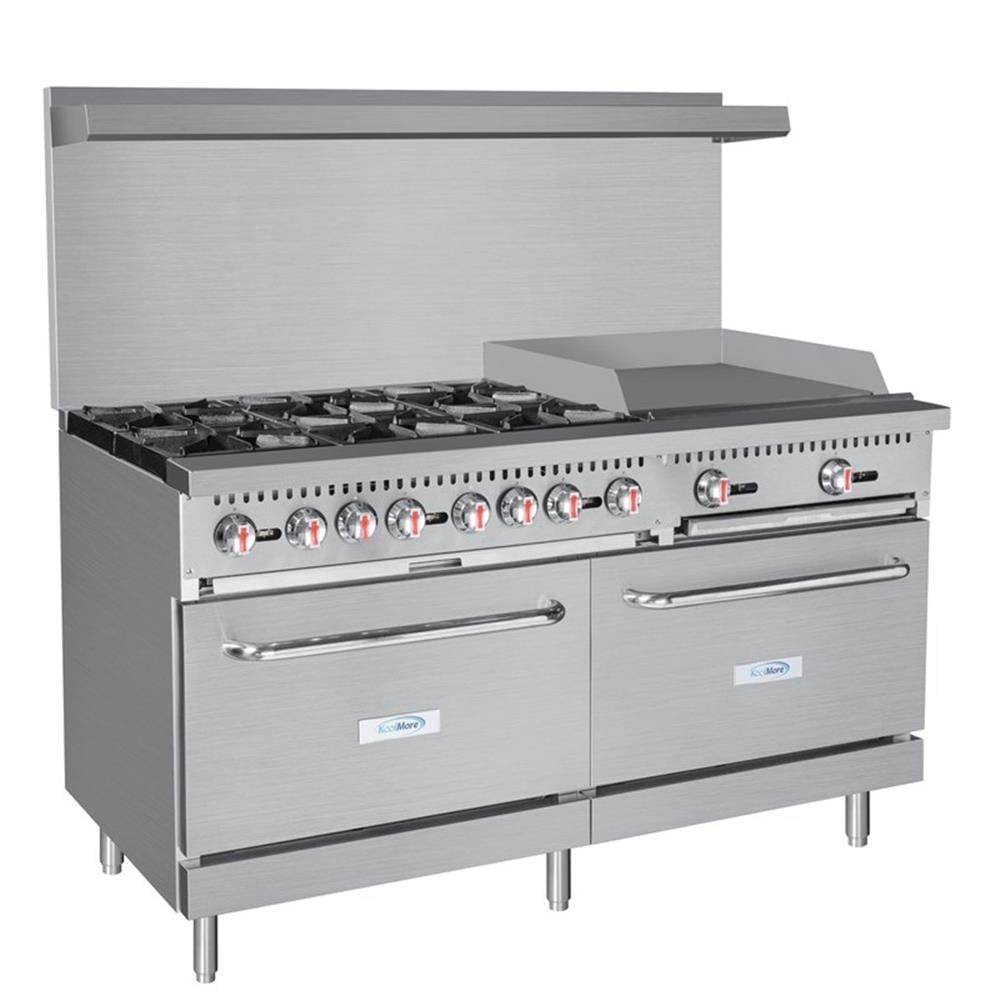 Pemberly Row 60" 6 Burner Commercial LP Range with 24" Griddle in Steel