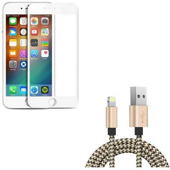iPhone 7/8 PLUS Screen Protector w USB Cable - Ceramics Matte White 3D Curved Edge, 6ft Charger Cord Power for iPhone 8 PLUS/7 Plus