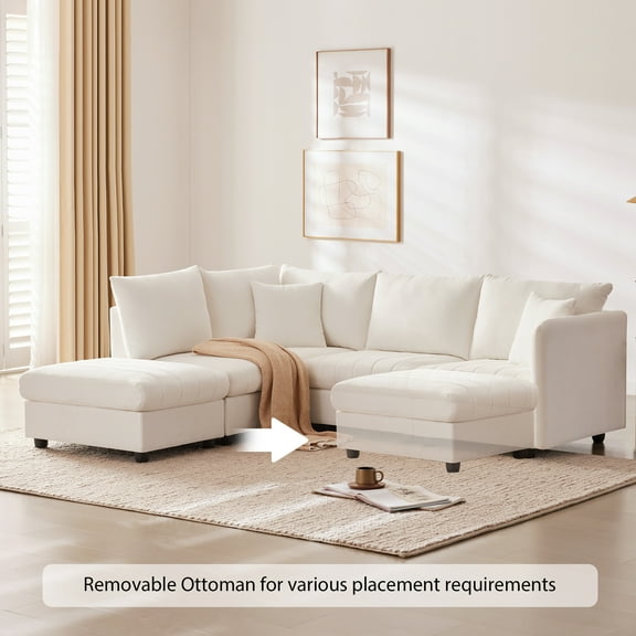 MAYEERTY 119x55" Modern Oversized Sectional Sofa - L-Shaped 5-Seat Chenille Couch with 2 Free Pillows/Chaise for Living Room/Apartment, 2 Colors