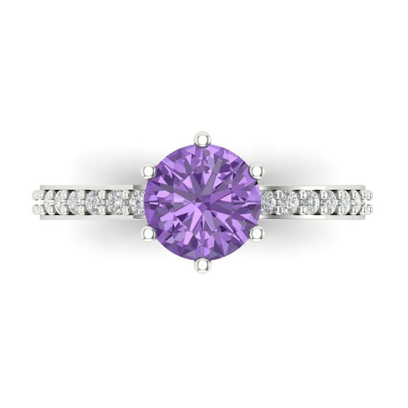 Solitaire with Accents Engagement Ring for Women - 1.71ct Simulated Alexandrite in 18K White Gold Promise Ring