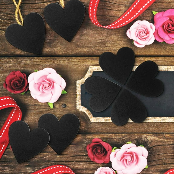 USHOBE Heart Shaped Wood Ornament Heart-shaped Wooden Discs Black 20 Pcs For Diy Crafts