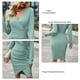 thumbnail image 5 of Vestido cruzado con cuello en V para mujer, vestido ajustado corto con cintura tipo túnica fruncida y manga larga, 5 of 6