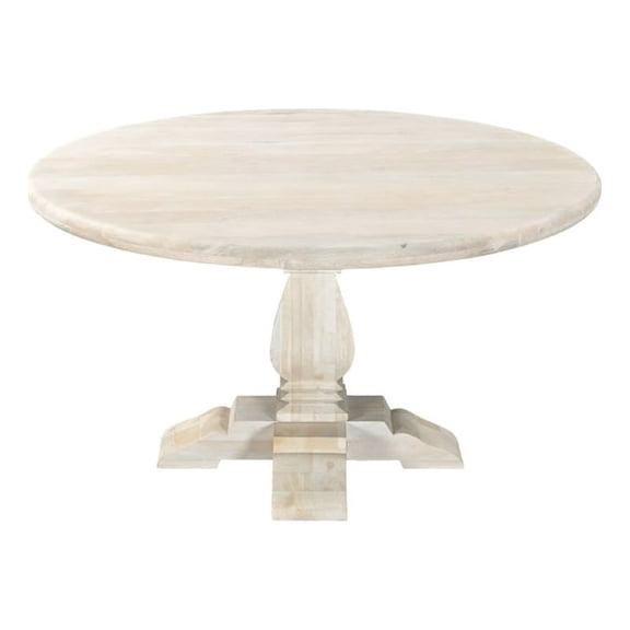 Benedict 55" Round Dining Table in Mango Solid Wood with White Wash Finish