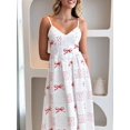 thumbnail image 6 of Womens 2025 Summer Maxi Dress Sleeveless Floral Smocked Boho Beach Long Dress Red L, 6 of 8