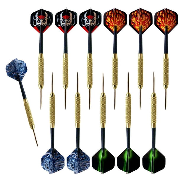 12 piezas de dardos de punta de metal, eje de aluminio con caja de regalo, juego de dardos de punta de acero compacto