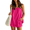 thumbnail image 2 of Vdoaml Women 2 Piece Matching Set Ladies Strapless Flowy Tube Top Shorts Sets Womens Loose Casual Summer Outfit S Hot Pink, 2 of 5