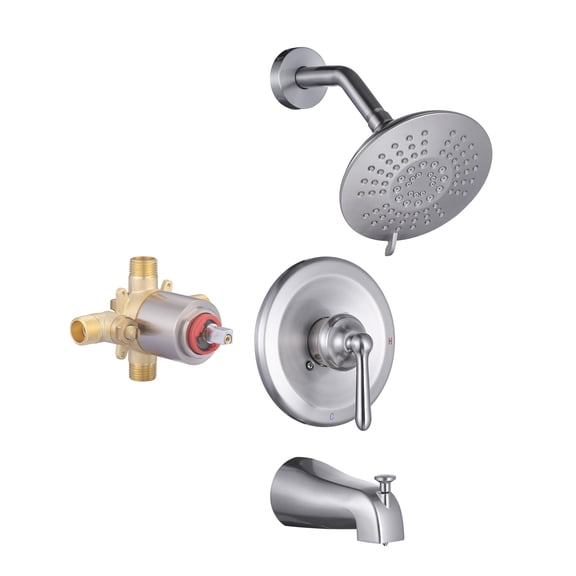 Wowow Single Handle 5-Spray Tub and Shower Faucet 1.8 GPM with High Pressure Showerhead in Brushed Nickel Valve Included