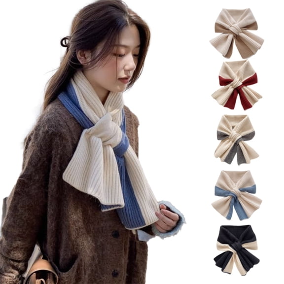 Women's Color Block Knit Scarf, Soft Winter Scarf, Warm Windproof Neck Wrap for Cold Weather, Versatile Fashion Scarf for Daily Wear, Outdoor Activities and Holiday Gifts-Black