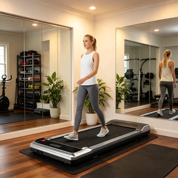 Walking Pad Treadmill, Compact Under Desk Portable Walking Treadmill for Home Office, Quiet Motor, Adjustable Speed, Non‑Slip Running Surface for Walking Jogging, Silver