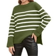 thumbnail image 2 of Women's Casual Striped Loose Round Neck Pullover Sweater for Fall Winter Striped Patterns,Green,S, 2 of 6