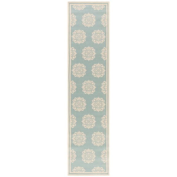 SAFAVIEH Beach House Callahan Geometric Indoor/Outdoor Runner Rug Aqua/Cream, 2' x 8'