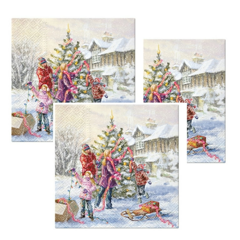 20PCS 25CM Assorted Vintage Decoupage Napkins Christmas Paper Towel  Decoupage Crafts Disposable Tableware For Birthday Wedding
