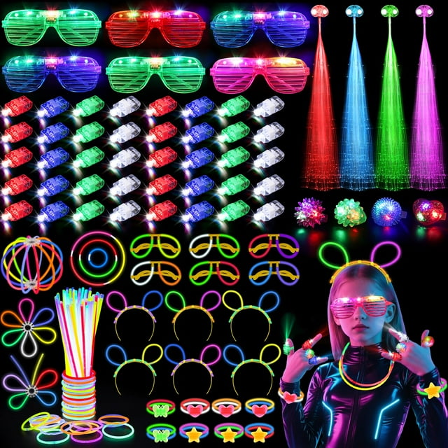 Suministros para fiestas que brillan en la oscuridad, 128 unidades con gafas LED y más