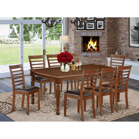 East West Furniture Dining Room Set Mahogany, DOML9-MAH-LC