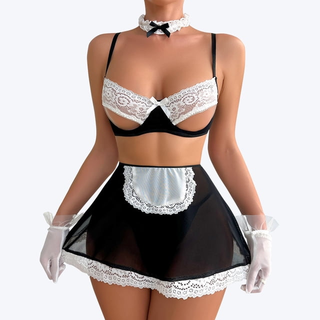Gibobby Lencería sexy para mujer Conjuntos de Lencería Sexy para Mujer Brasier de Encaje Flores Sujetador Abierto Tanga G-String Thong Ropa Interior Pijama(Negro, CH)