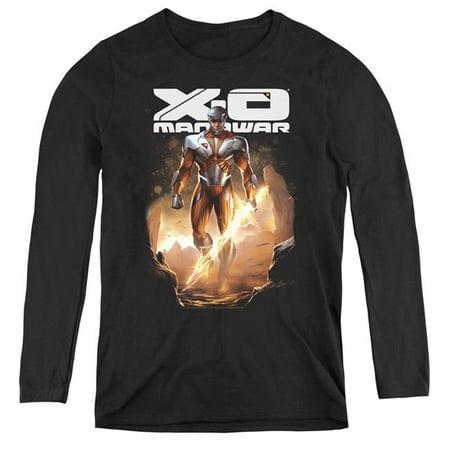 Trevco Sportswear VAL107-WL-1 Womens XO Manowar & Lightning Sword Long Sleeve T-Shirt, Black - Small