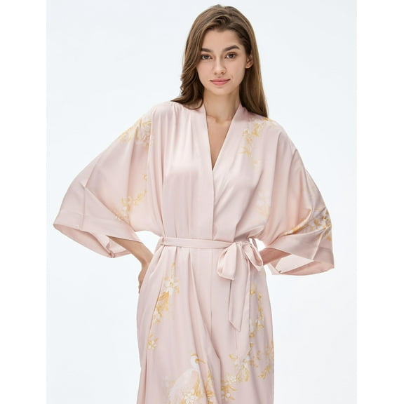 PRODESIGN Long Kimono Robe Satin Sleepwear Gradient Watercolor Silky Kimono Nightgown Bathrobe Kimono Blouse Cardigan