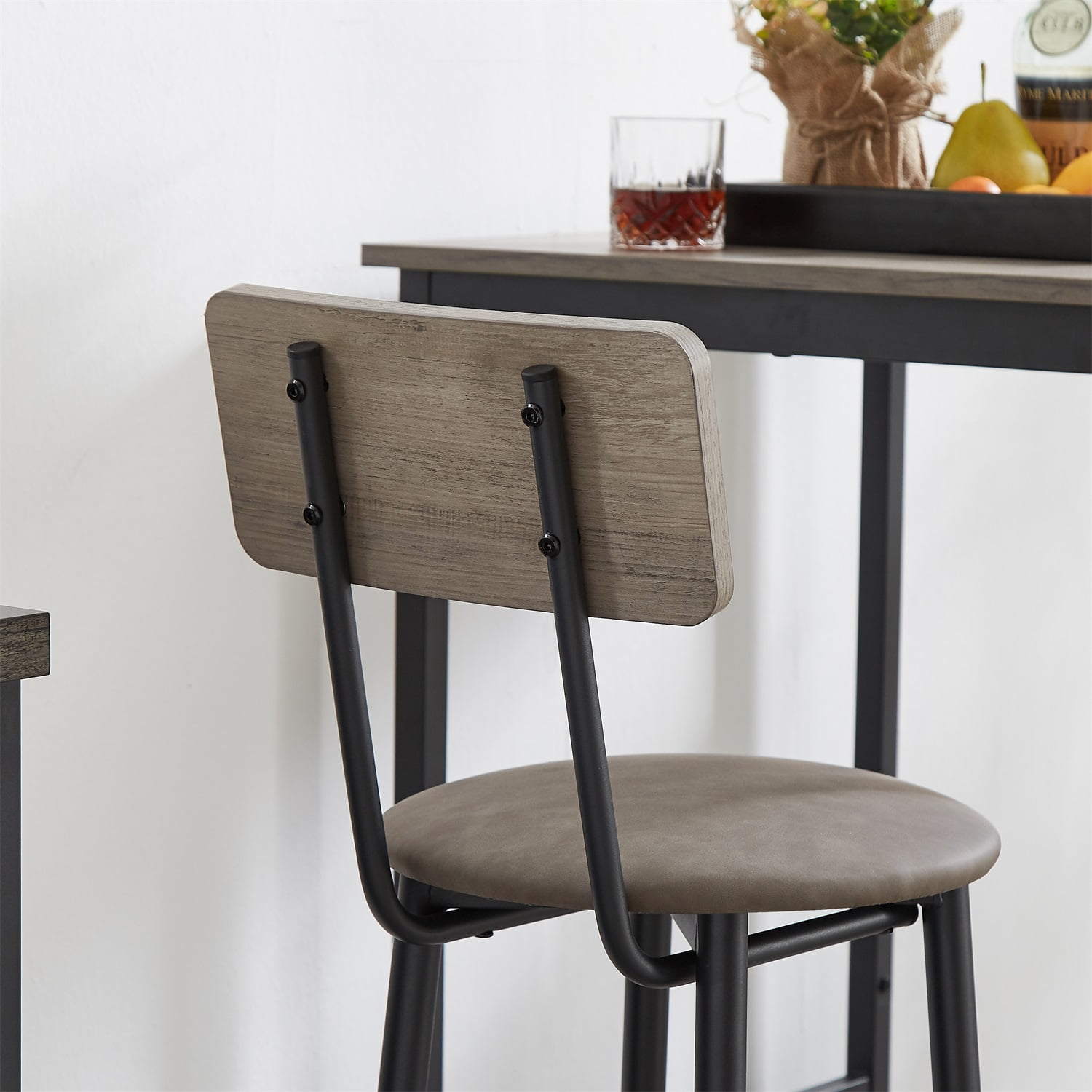Hommoo 3 Piece Dining Pub Set Counter Height with backrest Barstools, Modern Round Dining Table Set for 2, Small Bar Table Set,Gray