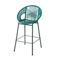 thumbnail image 3 of Bar Stools, Outdoor Barstools Set of 2, PE Wicker Seat and Backrest with Black Iron Frame, Ergonomic Counter Height Stools for Patio, Kitchen, or Bar in Teal, 3 of 11