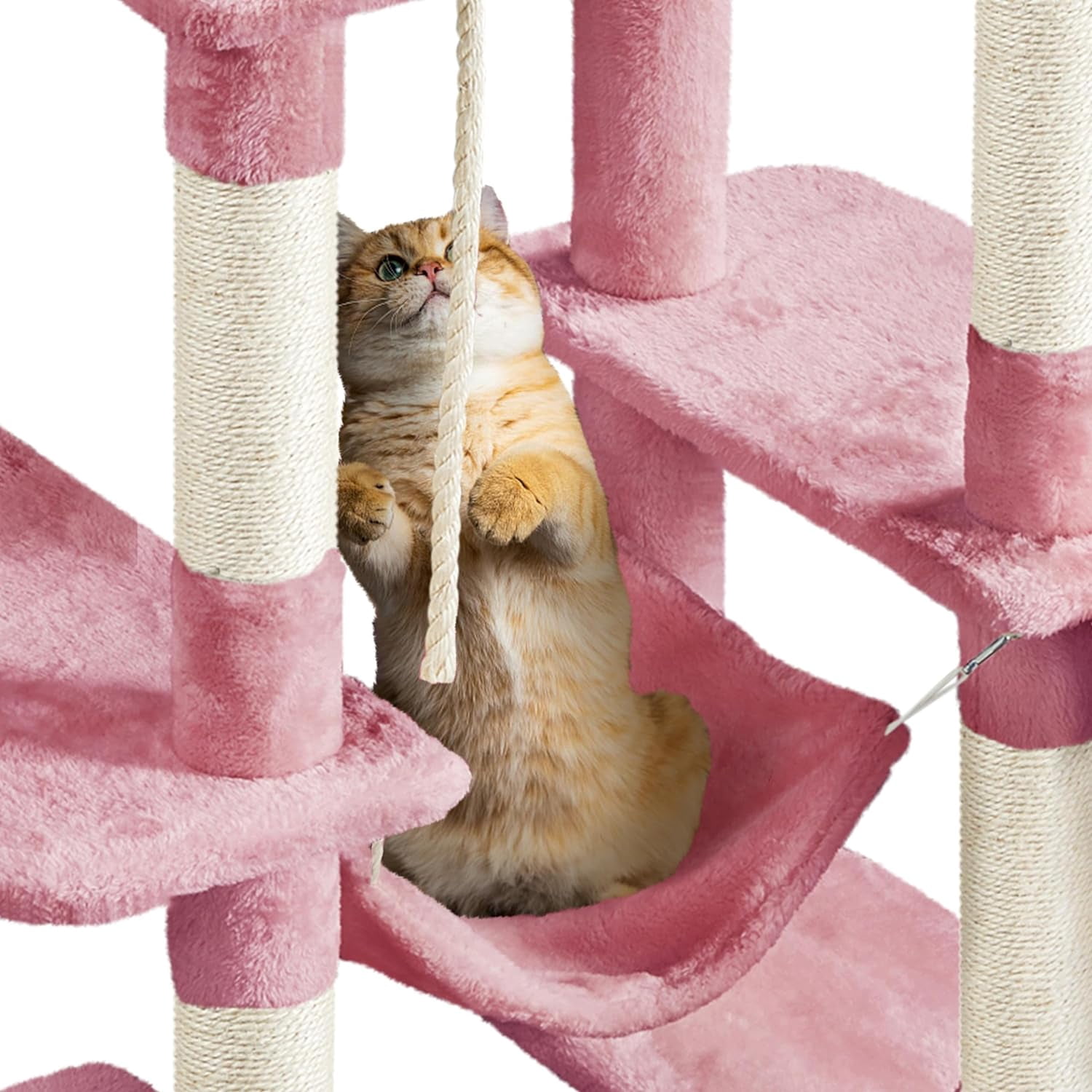 ZYPPP Cat Tree Cat Tower, 63in Multi-Level Cat Tree for Indoor Cats, Tall Cat Tree w/Sisal-Covered Scratching Posts & Condo, Cat Furniture Activity Center for Cats Kitten, Pink