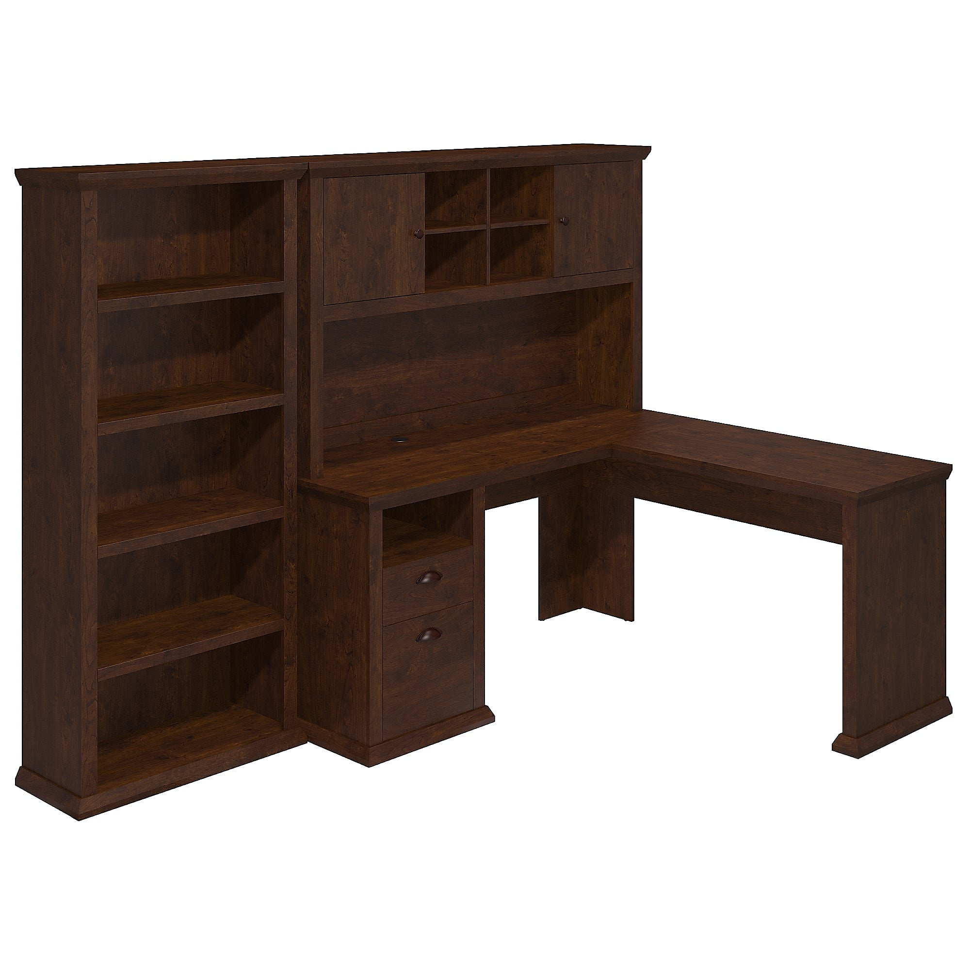 Bush Furniture Yorktown L Shaped Desk w/Hutch and Bookcase Antique Cherry YRK004ANC Walmart
