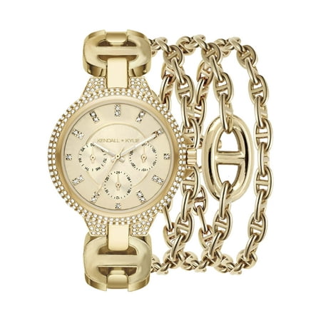 Kendall + Kylie Women's Quartz Crystal Markers Gold Tone Metal Strap Watch w/ Bracelets