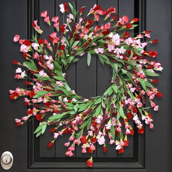 Guvpev 24" Spring Wreaths for Front Door Not Withering Artificial Floral Wreath with Wildflowers Summer Decorations for Indoor Outdoor Window Wall Farmhouse Porch Wedding Holiday Easter Home Decor