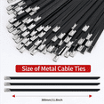 thumbnail image 2 of Metal Zip Ties Black 200Pcs 11.8 Inch 304 Stainless Steel Epoxy Coated Cable Tie for Machinery, Vehicles, Farms, Cables, 2 of 4