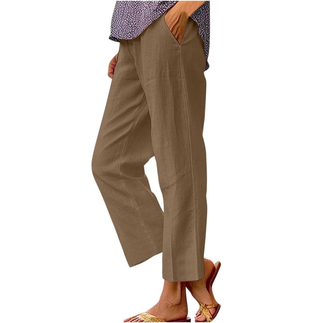 Pantalones deportivos de cintura elástica para mujer - Pantalones largos lisos con bolsillos - Corte holgado informal, tallas reales - Tallas S-XXL