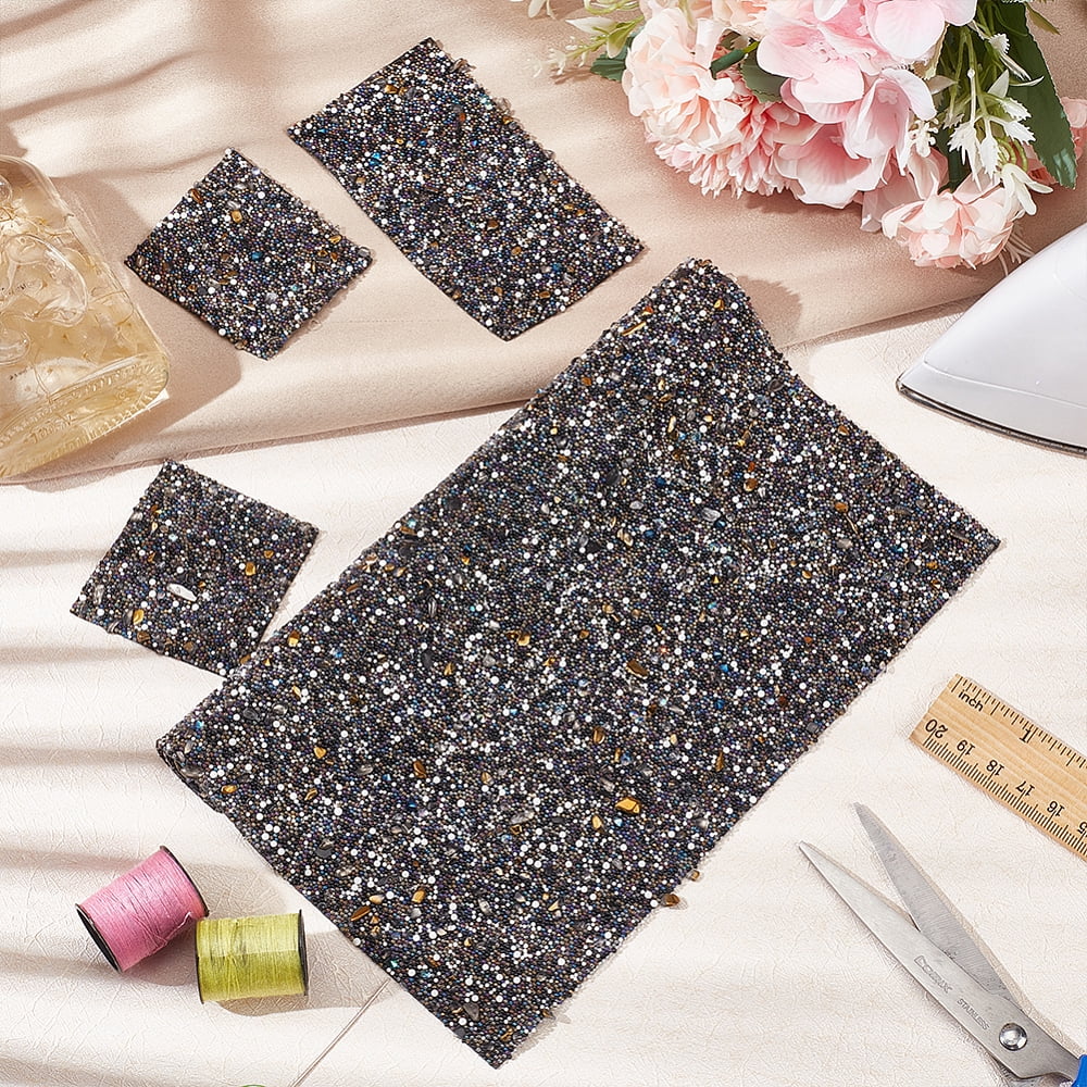 Hotfix Rhinestone Sheet Resin Stone Chips Seed Beads Trim for Garment Bag Shoe Rectangle Black 210x315x2.4mm