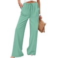 thumbnail image 2 of Women's Soft Fabric Stretchy Straight Leg Pants, Elastic Waist Pull On Trousers with Tummy Control, Casual Comfortable Wide Leg Pants for Office Daily Wear Walking | TruHer,Mint Green XL, 2 of 9