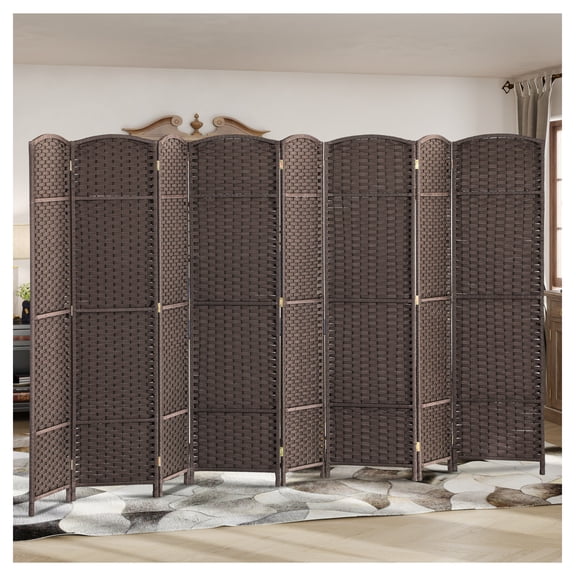 Folding Room Divider 8 Panel 5.6ft Tall Privacy Screen - Freestanding Partition for Home Office, Brown