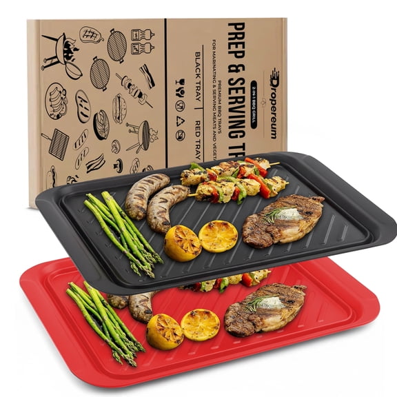 Melamine BBQ Prep and Serve Trays 2 Pack, Grilling Serving Tray, Food Prep Tray, BBQ Platter Set