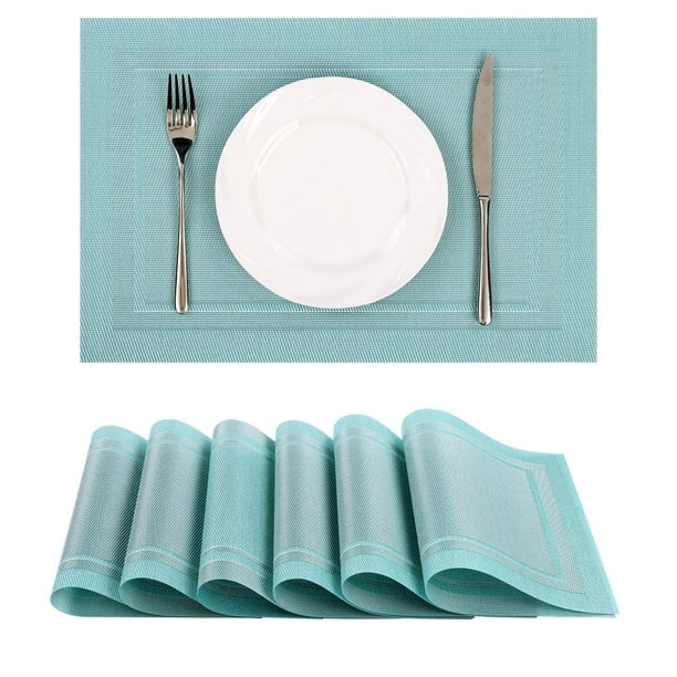 Placemat SHACOS - Set de 6 unidades (vinilo tejido, 45 x 30 cm), color turquesa