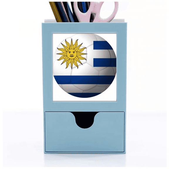 Uruguay National Flag Soccer Football Desk Supplies Organizer Pen Holder Card