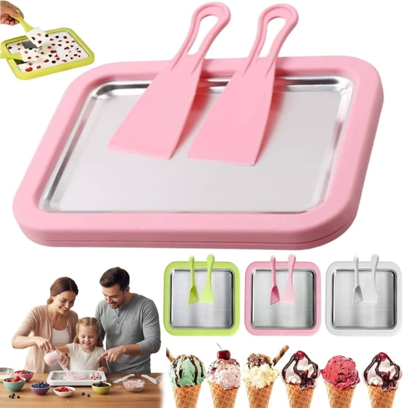 At-Home Rolled Ice Cream Maker Kit, Instant Ice Cream Maker with 2 Scrapers, DIY Rolled Ice Cream Tray for Rolled Ice Cream,DIY Rolled Ice Cream Tray, Perf-ect for Family Fun, Easy Homemade Desserts