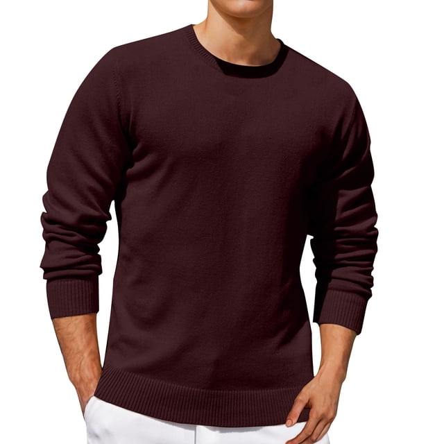 Jalioing Chandails à Col Rond pour Hommes Chandail à Manches Longues Décontracté Basique Automne Hiver Couleur Unie