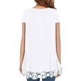 thumbnail image 1 of Qarigey Camiseta de mujer Color sólido Suelta Top básico Encaje Dobladillo hueco Manga corta Blusa de cuello Prendas para la parte del cuerpo Blanco S, 1 of 6