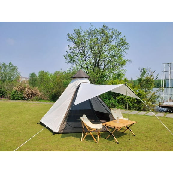 12'x 10' x8'Large Space  Bell Tipi Tent for Family 3-4 Person Camping Tents Double Layers Lightweight Waterproof Teepee Pyramid Tent